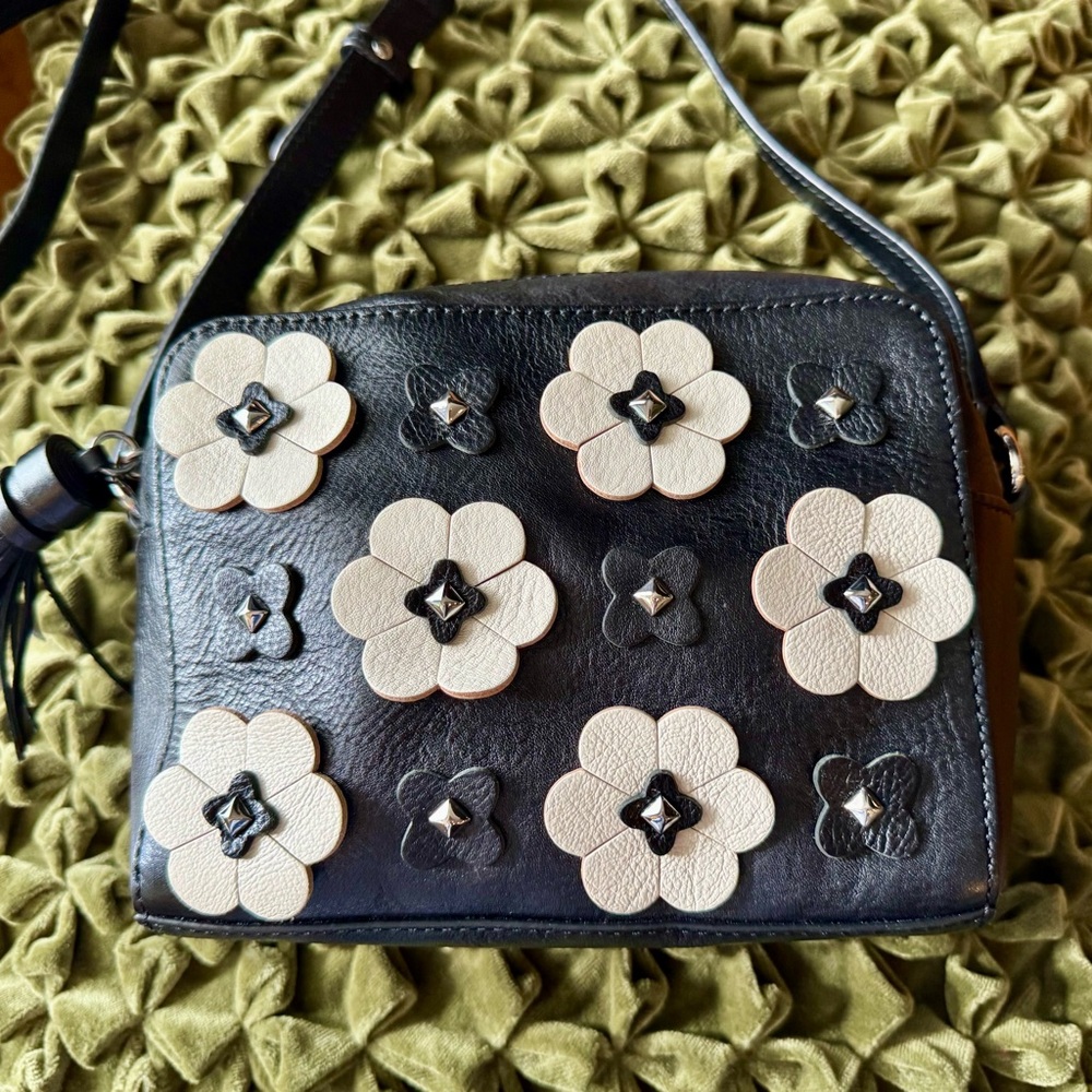 Rebecca Minkoff Black and Cream Floral Crossbody Bag